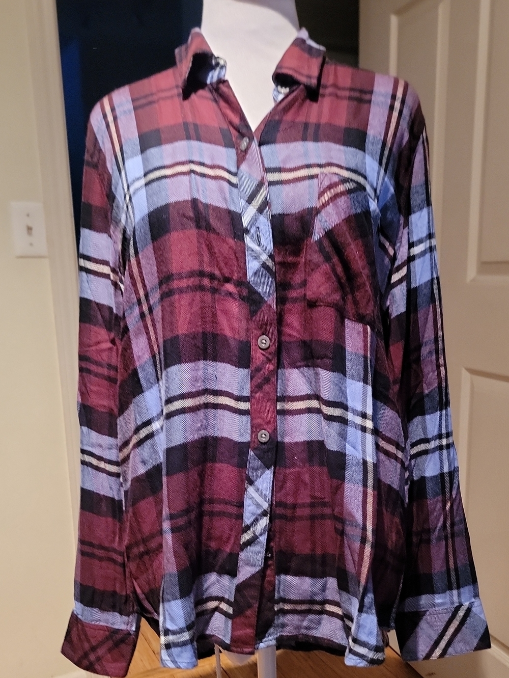 Rails Plaid Button-Up Shirt - Burgundy & Light Blue Called Mulberry Plum